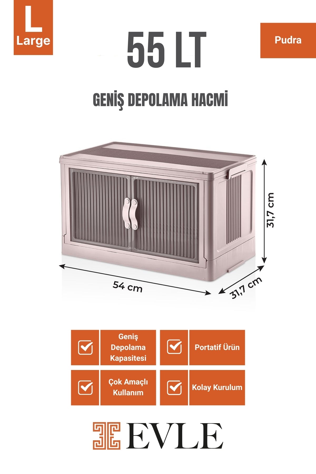 Evle Katlanabilir Modüler Dolap Tekli, 55 lt, 54 cm x 31,7 cm x 31,7 cm