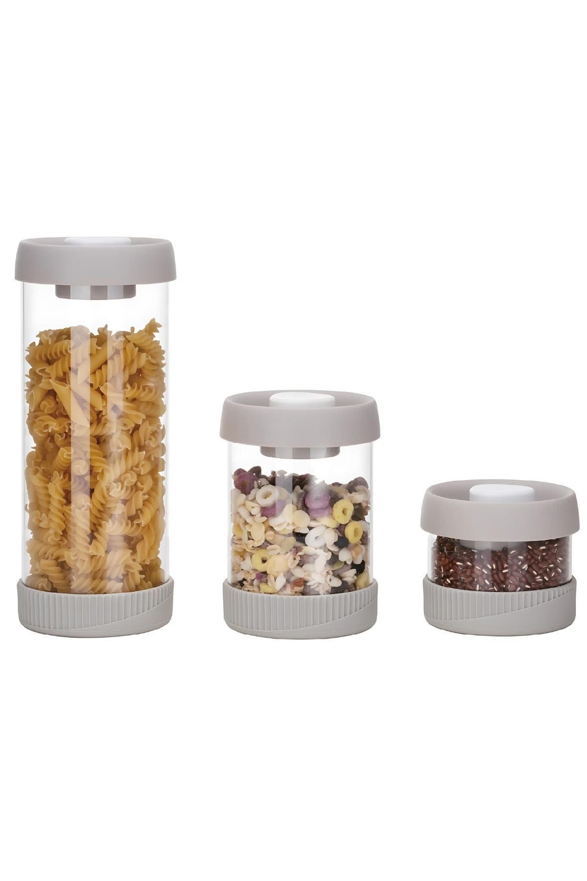 Yuvarlak Vakumlu Cam Saklama Kabı Seti, 3'Lü Set (450 ml+840 ml+1500 ml)