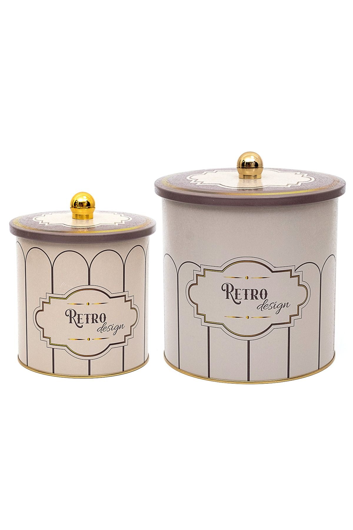 Retro Desenli Metal Saklama Kabı 2'li Set 2.1 Litre + 4.1 Litre Erb48u6