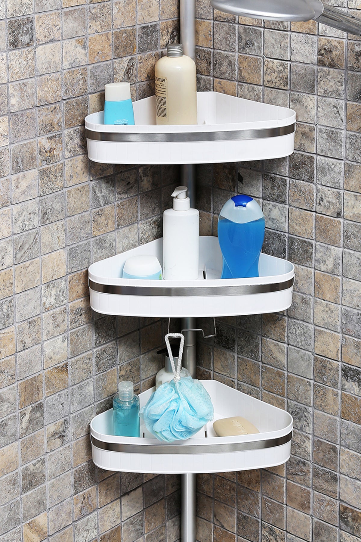 Fına Banyo Köşe Rafı Paslanmayan Aluminyum Borular Beyaz