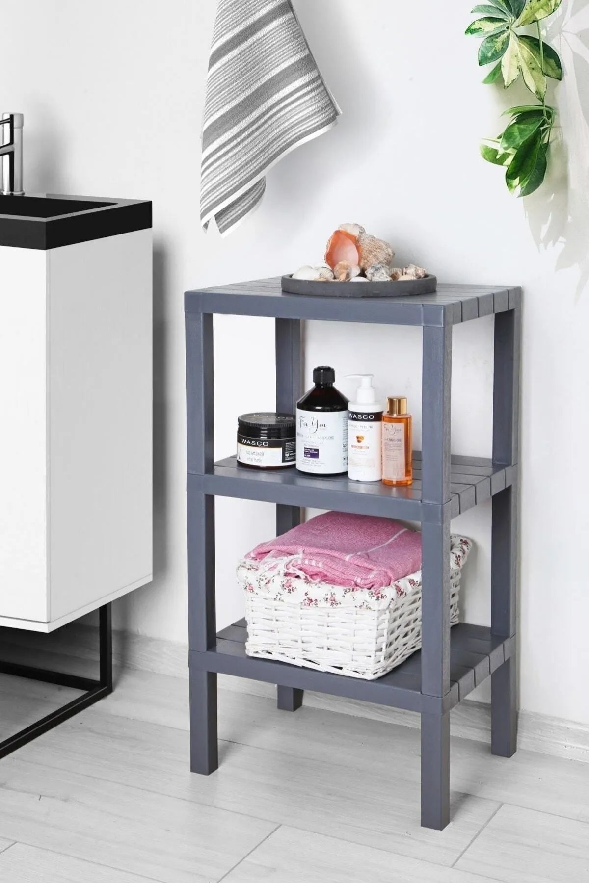 Decobella 3 Katlı Modüler Banyo Rafı Mutfak Balkon Salon Bahçe Rafı Kitaplık Düzenleyici Organizer, Antrasit