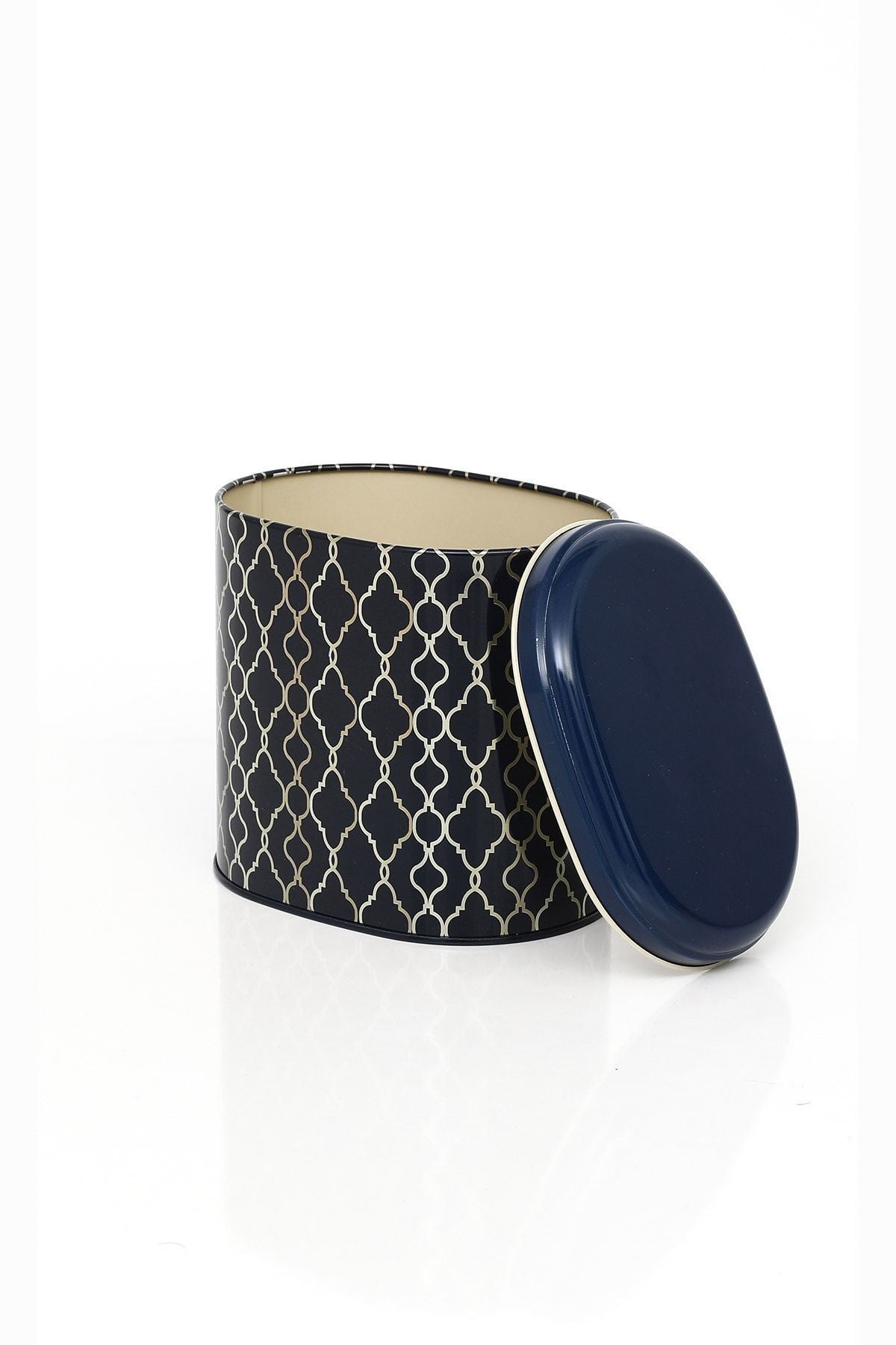 Ef004-e0 Trellis Old Blue Desenli Oval Metal Saklama Kabı 11x15 Cm