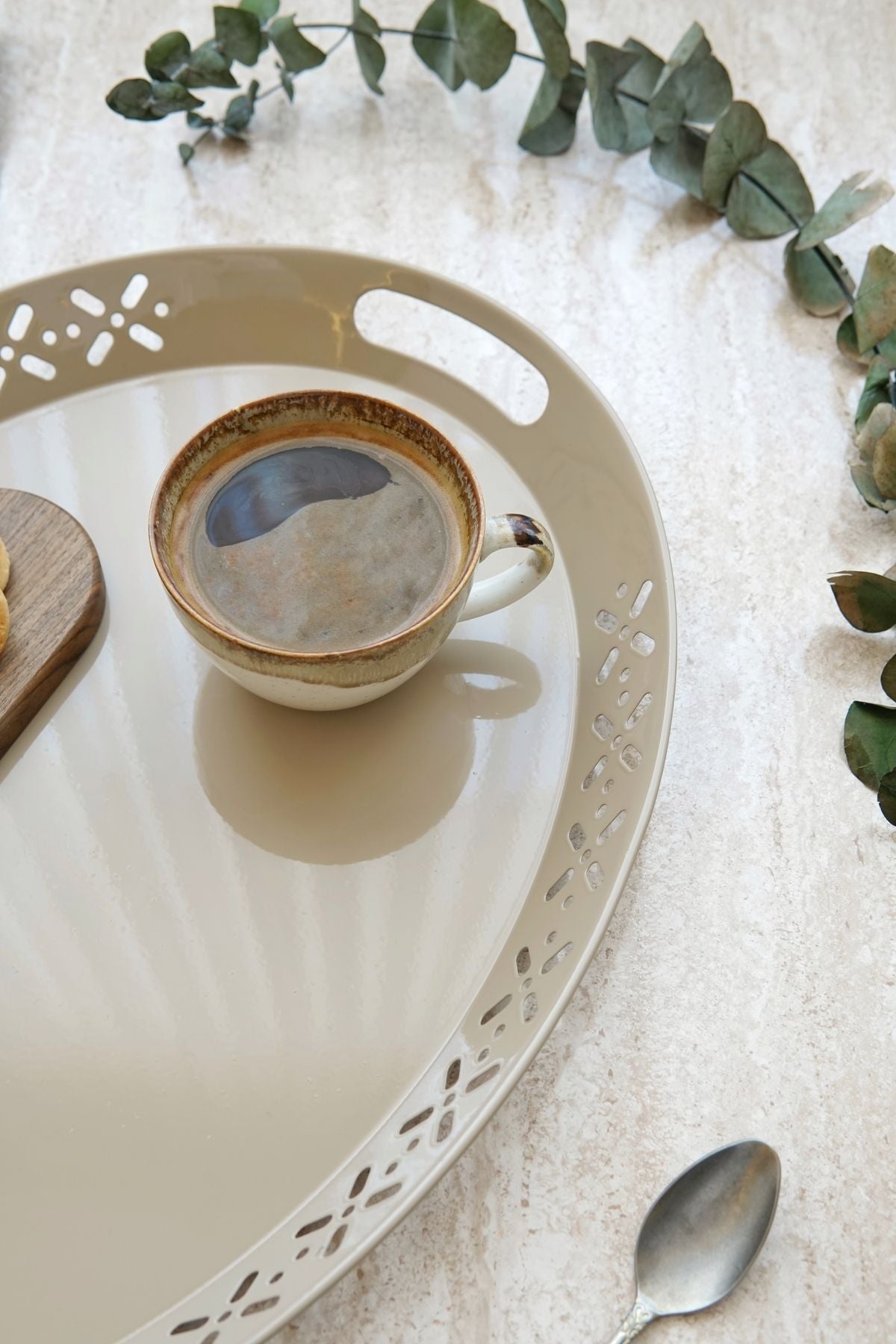 Metal Oval Servis Tepsisi, Büyük Tepsi, Çay Kahve Tepsisi