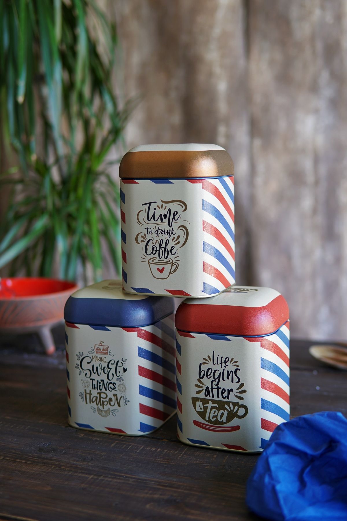 Kare Metal Saklama Kabı , 10.8 x 10.8 x 11.8 cm, 3 lü Set