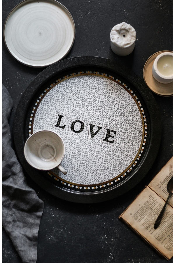 Evle Ee197-1e Mosaic Love Desenli Yuvarlak Tepsi 32 Cm