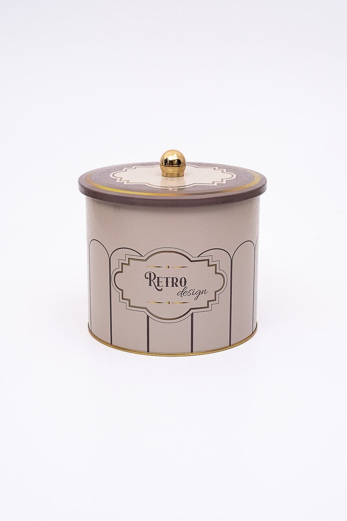 Retro Desenli Erzak Saklama Kabı - Metal Saklama Kabı 17,5 Cm X 15,5 Cm Er146-u6