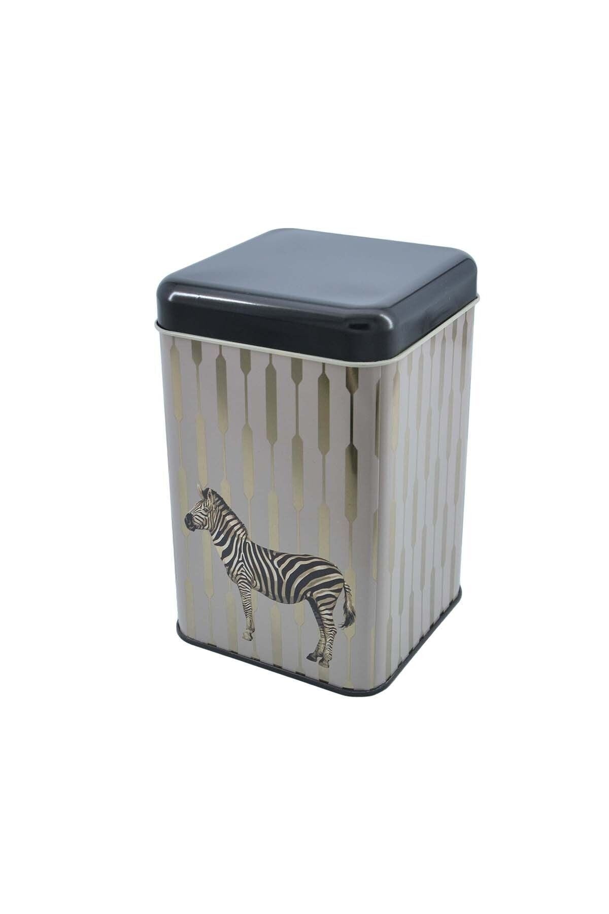 Ef022-f5 Safari Zebra Desenli Kare Metal Saklama Kabı 11x11 Cm