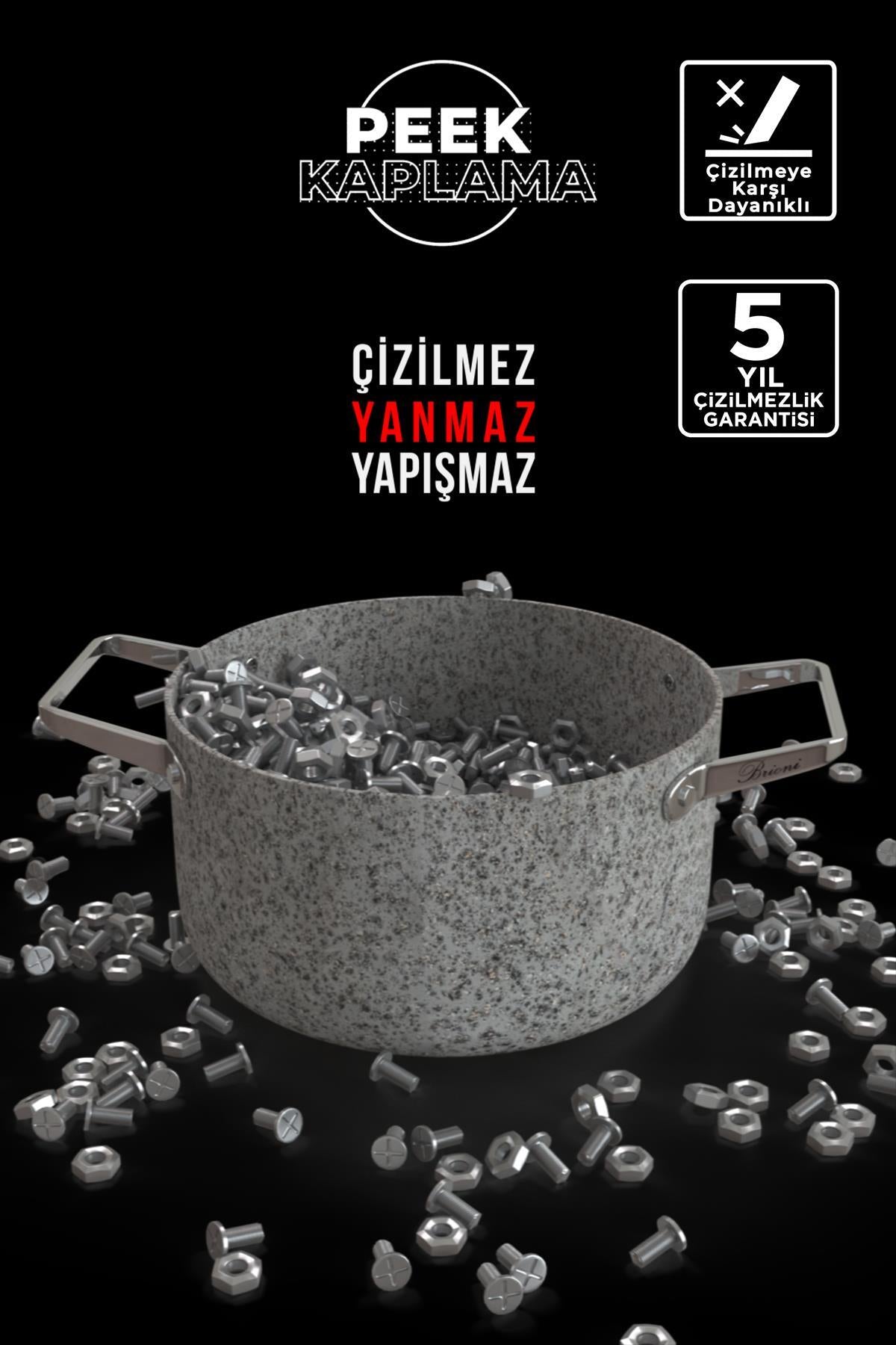 Stone-Age 6 Parça Çizilmez Yanmaz Yapışmaz İndüksiyonlu Midi Tencere Seti 16 cm,18 cm, 20 cm