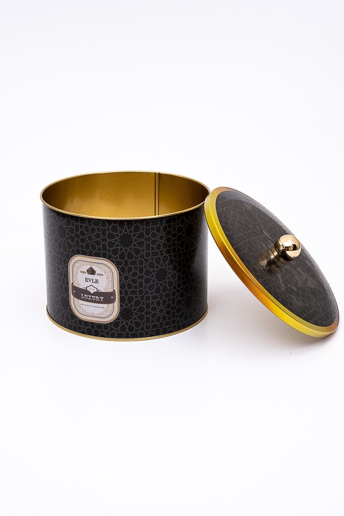 Trellis Desenli Yuvarlak Metal Saklama Kabı 14 Cm, Erzak Kabı - Organizer 17,5 Cm X 13 Cm Er145-v2