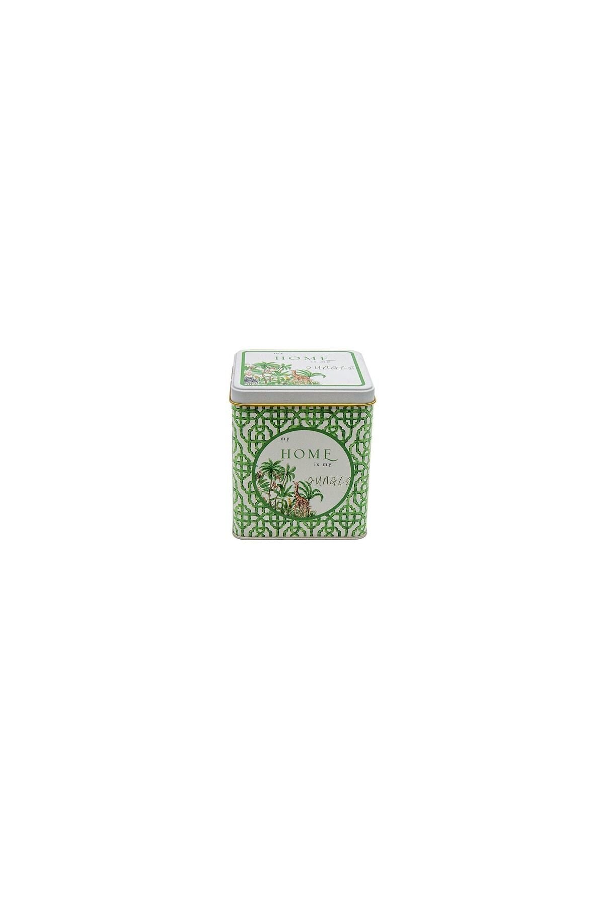 Er024-8ı Forrest Green Home Desenli Kare Metal Saklama Kabı 12x12 Cm