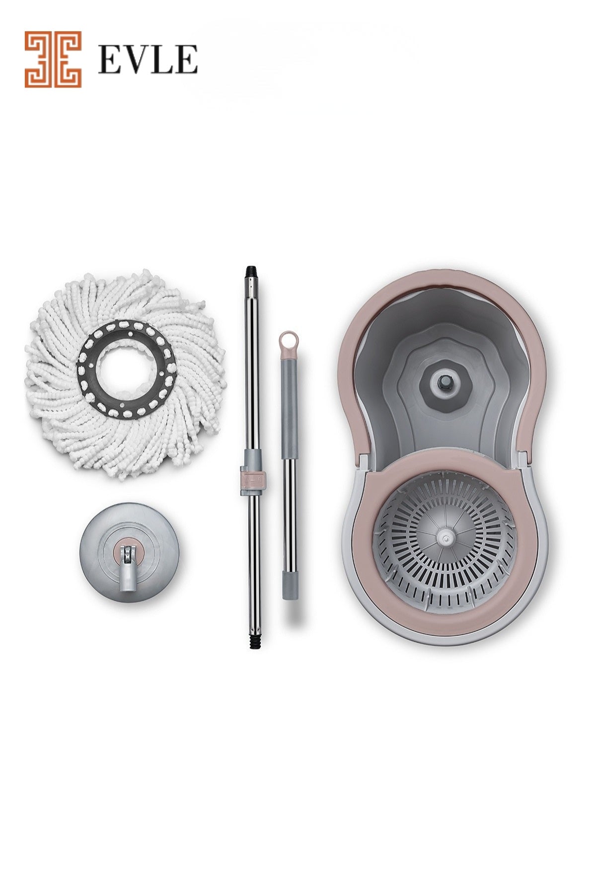 Lavine Premium 360 Mop Temizlik Seti – 16 L, Gri, Paslanmaz Sap