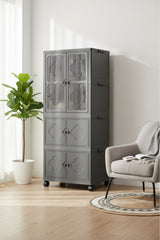 3 Katlı Portatif Gardırop & Dolap – Tekerlekli, Katlanabilir, Çok Amaçlı, Kapaklı, Antrasit