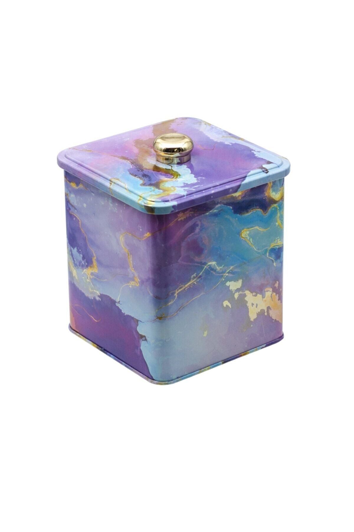 Ef023-f0 Liquid Purple Desenli Kare Metal Saklama Kabı 12x12 Cm