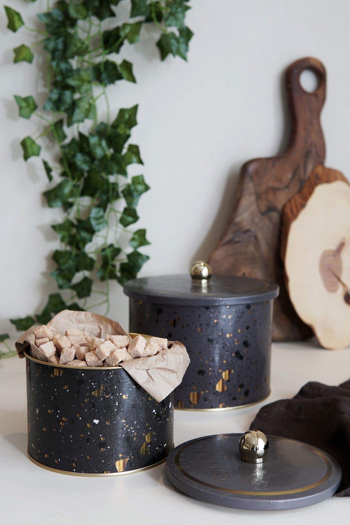 Terrazzo Desenli Metal Saklama Kabı Seti - 2'li Set (1,3 Lt - 2,9 Lt) ERB53U4