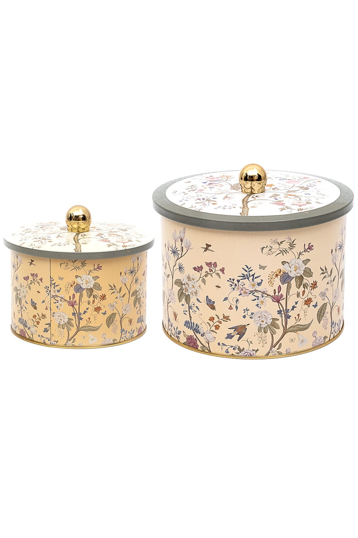 Evle Topuz Kulplu 2’li Yuvarlak Metal Saklama Kabı Seti – Ø17,5x13 cm & Ø14x10 cm