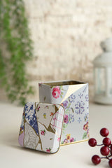 Er018-5ı Kint Sugi Flower Desenli Kare Metal Saklama Kabı 9x9 Cm