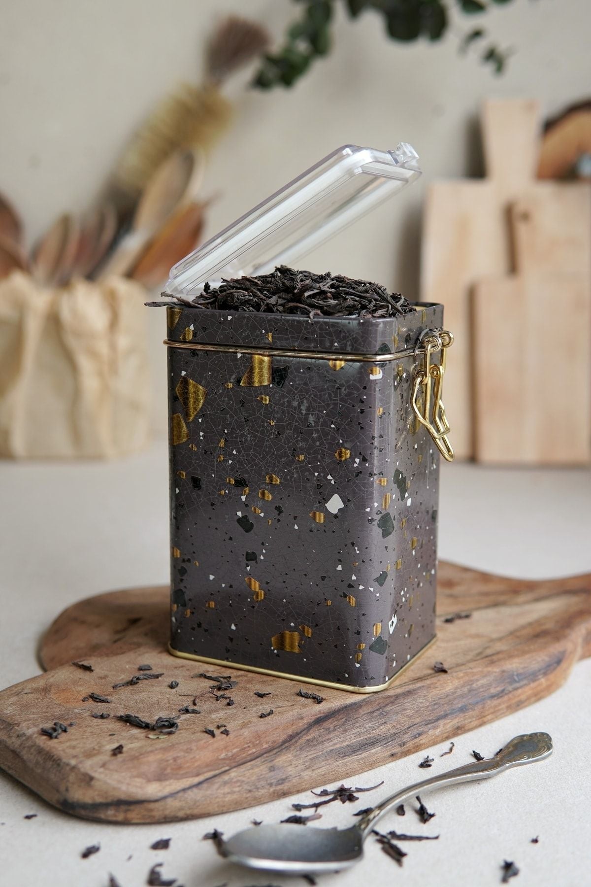 Er043-8g Terrazzo Brown Desenli Dikdörtgen Metal Saklama Kabı 8x10 Cm