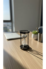 Evle Füme Metal Çift Pusulalı Kum Saati 16 cm Siyah Kumlu Lüks Modern Masaüstü Hediyelik Aksesuar