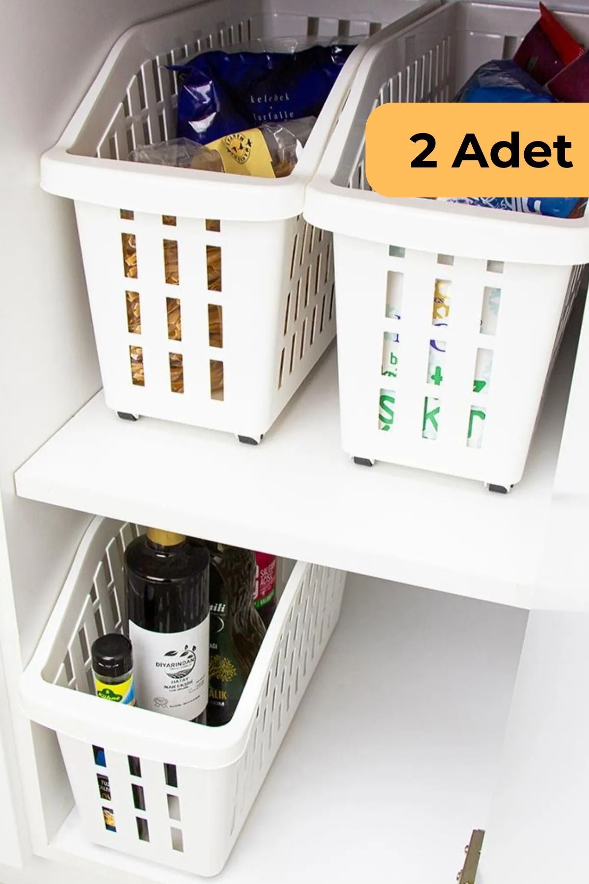 13 L Tekerlekli Düzen. Sepet, 2'li Set, Beyaz