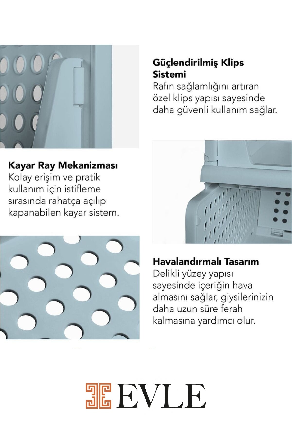 3'lü Mavi Modüler Raf Seti – Kayar Mekanizmalı Dolap İçi Düzenleyici, Mavi, 33,5 x 43 x 55.5 cm