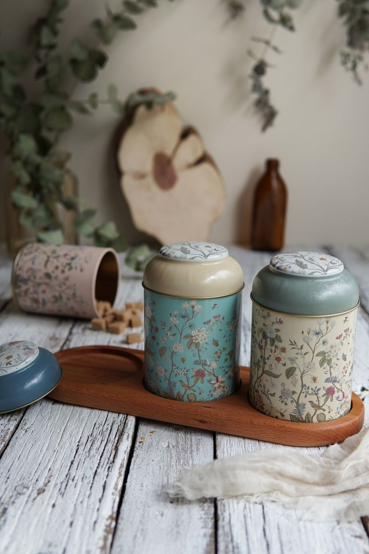 Silindir Saklama Kabı Ahşap Stantlı Ø90 3 Lü Set, Botanica Erb55u2