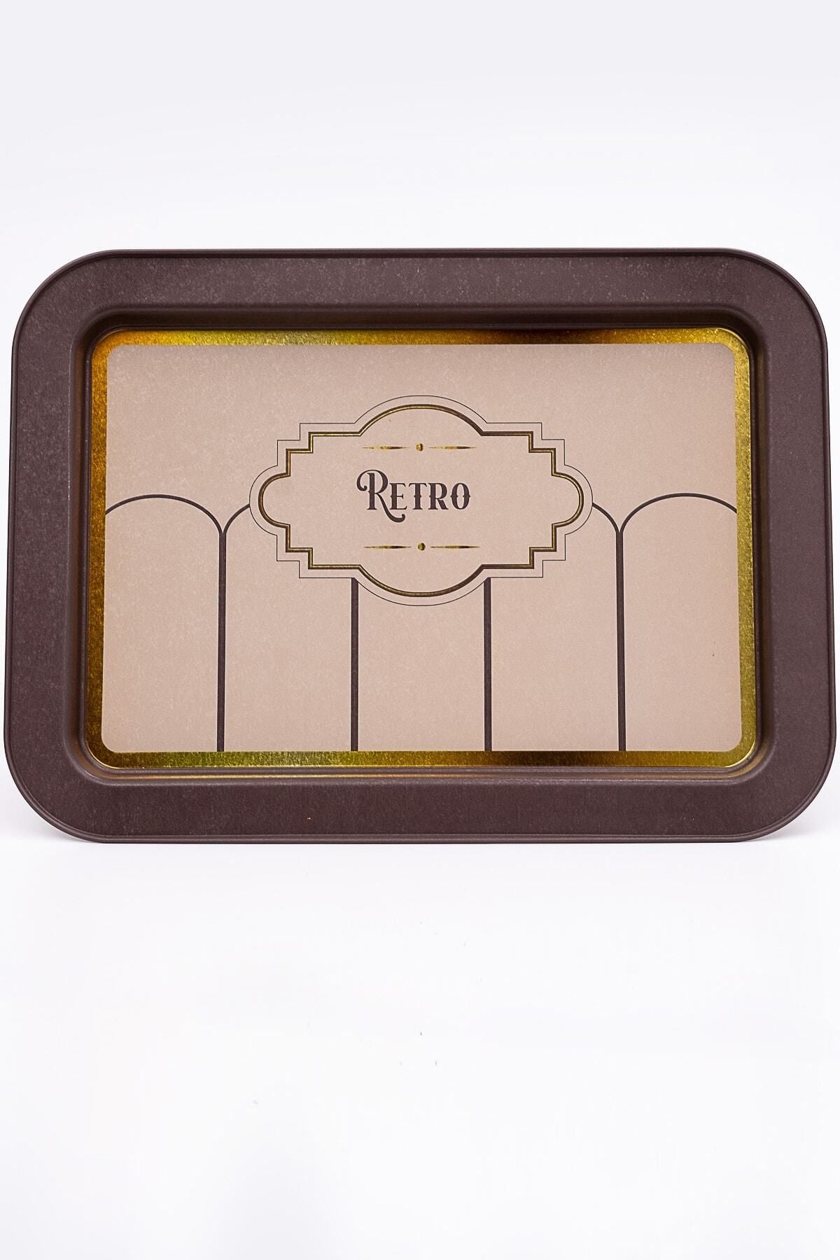 Ee169-u6 Retro Desenli Dikdörtgen Tepsi 32x43 Cm