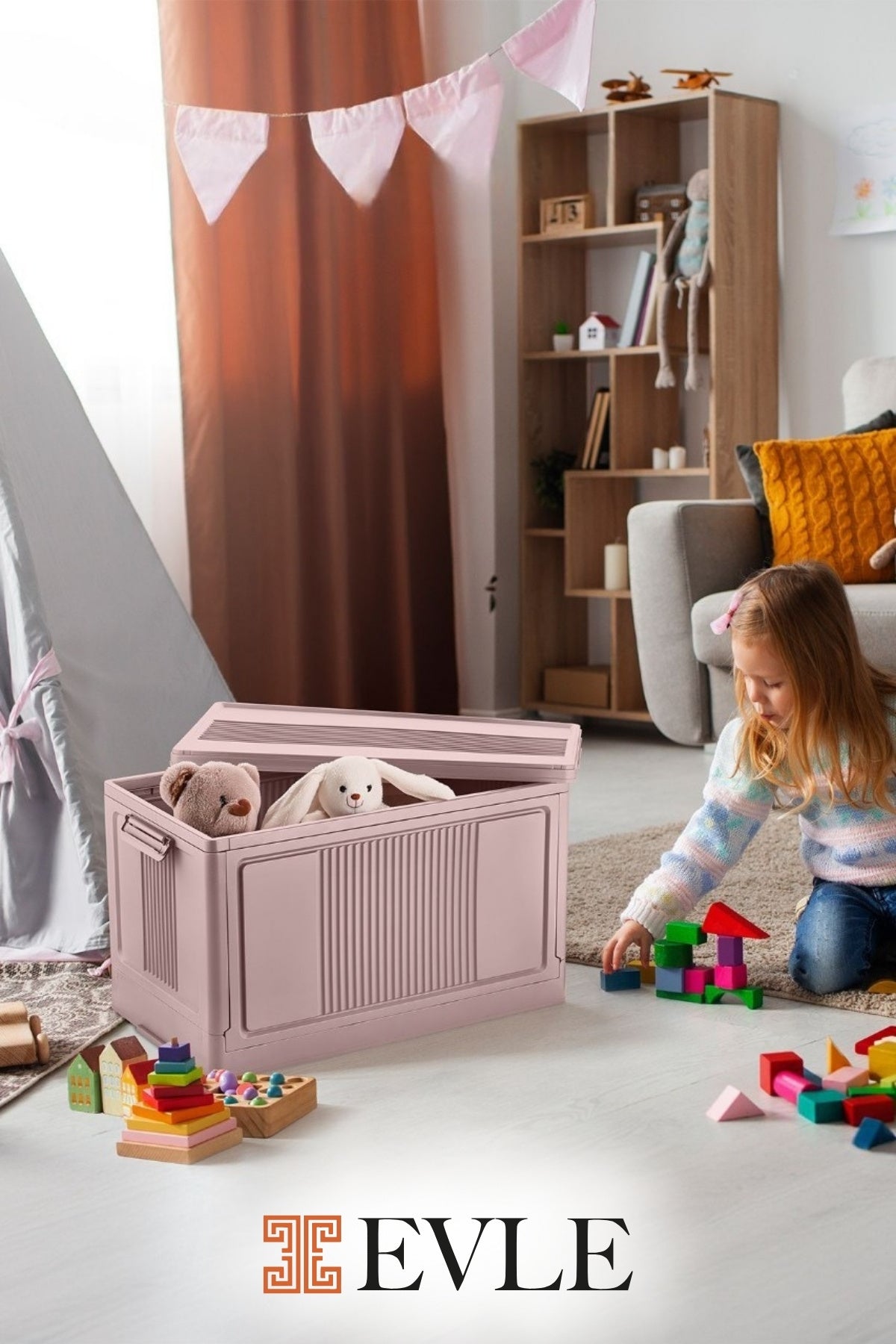 Çok Amaçlı Modüler Kasa, İstiflenebilir Organizer Düzenleyici 55 lt, 54 x 31,7 x 31,7 cm, Pudra