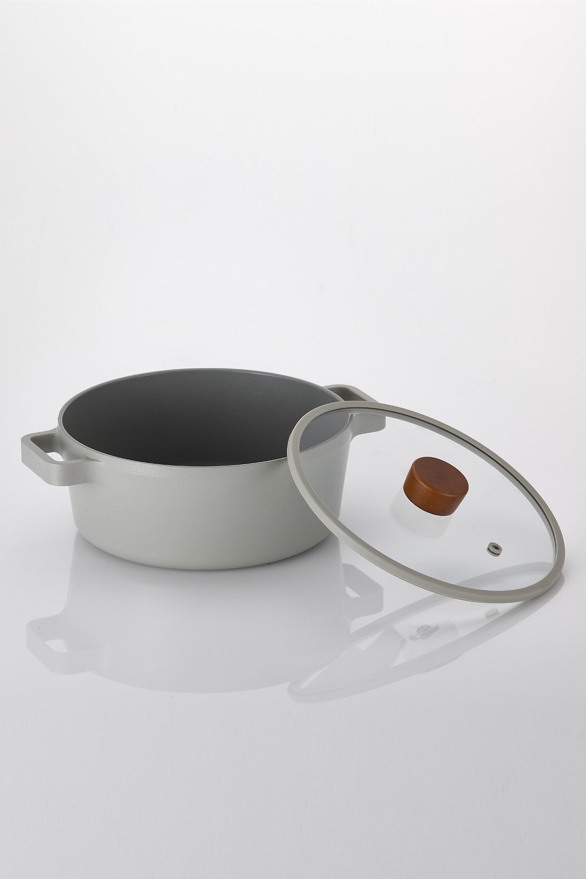 Fika Alüminyum Döküm Tencere Gri Cam Kapaklı 18 Cm