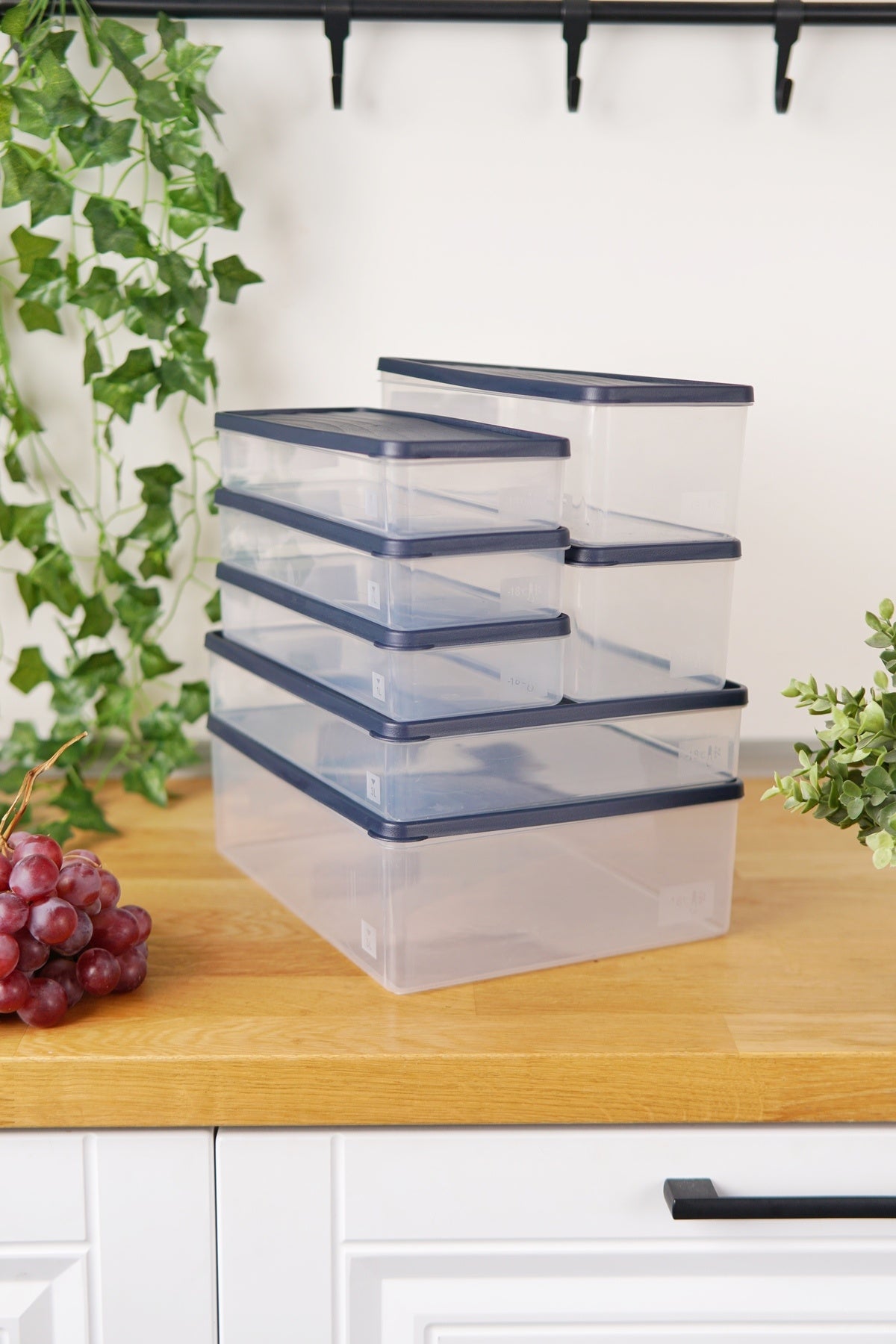 Derin Dondurucu Saklama Kabı 7'li Set (5 Lt + 3 Lt + 2 x 2 Lt + 3 x 1 Lt), Mavi