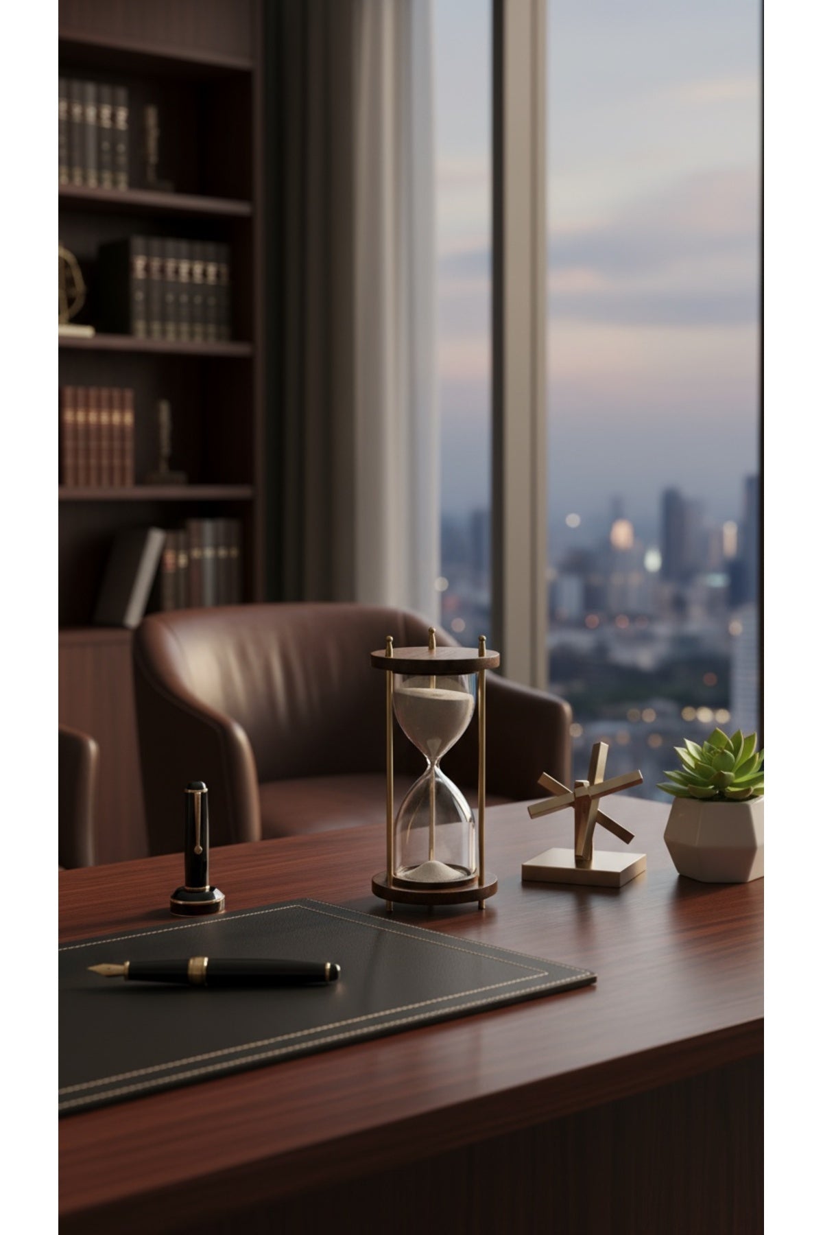 Ahşap Kaideli Dekoratif Kum Saati 14 cm Beyaz Kumlu Altın Rengi Metal Lüks Vintage Ofis Hediyelik