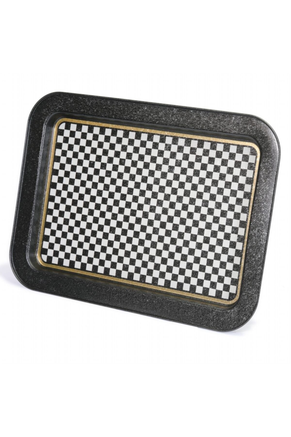 Ef169-17 Checkers Black_swt Home Desenli Dikdörtgen Tepsi 32x43 Cm