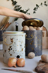 Terrazo Metal Patates Soğan Kovası - 2'li Set, En Çok Tercih Edilen Sebzelik