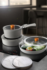 Midas Gri 9 Parça Ayrılabilen Saplı Iç Içe Geçebilen Indüksiyonlu Tencere Tava Seti