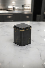 Ef022-50 Marble Black Desenli Kare Metal Saklama Kabı 11x11 Cm