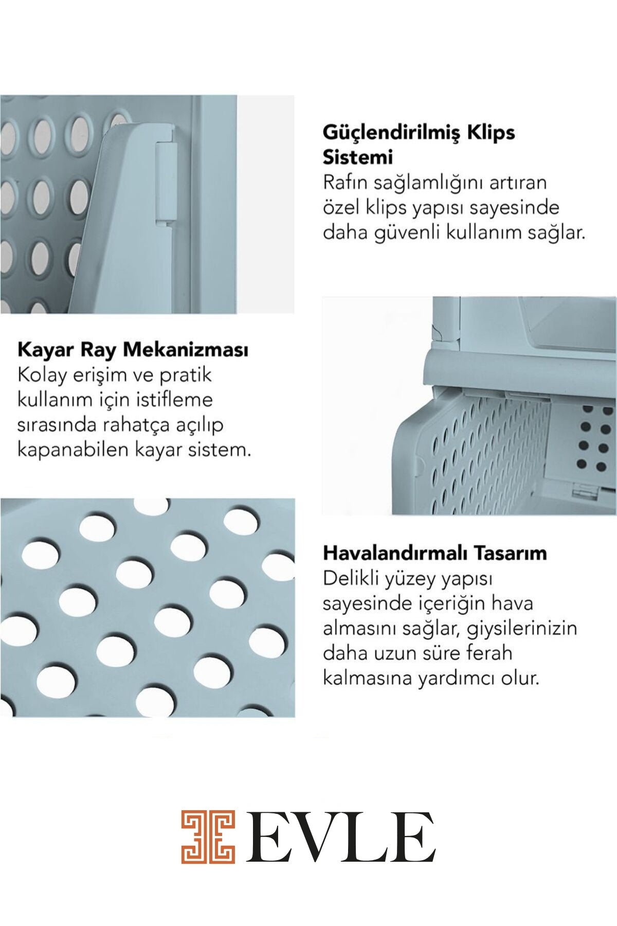Evle Fold & Go Katlanır 3lü Organizer Kayar Raf, Mavi