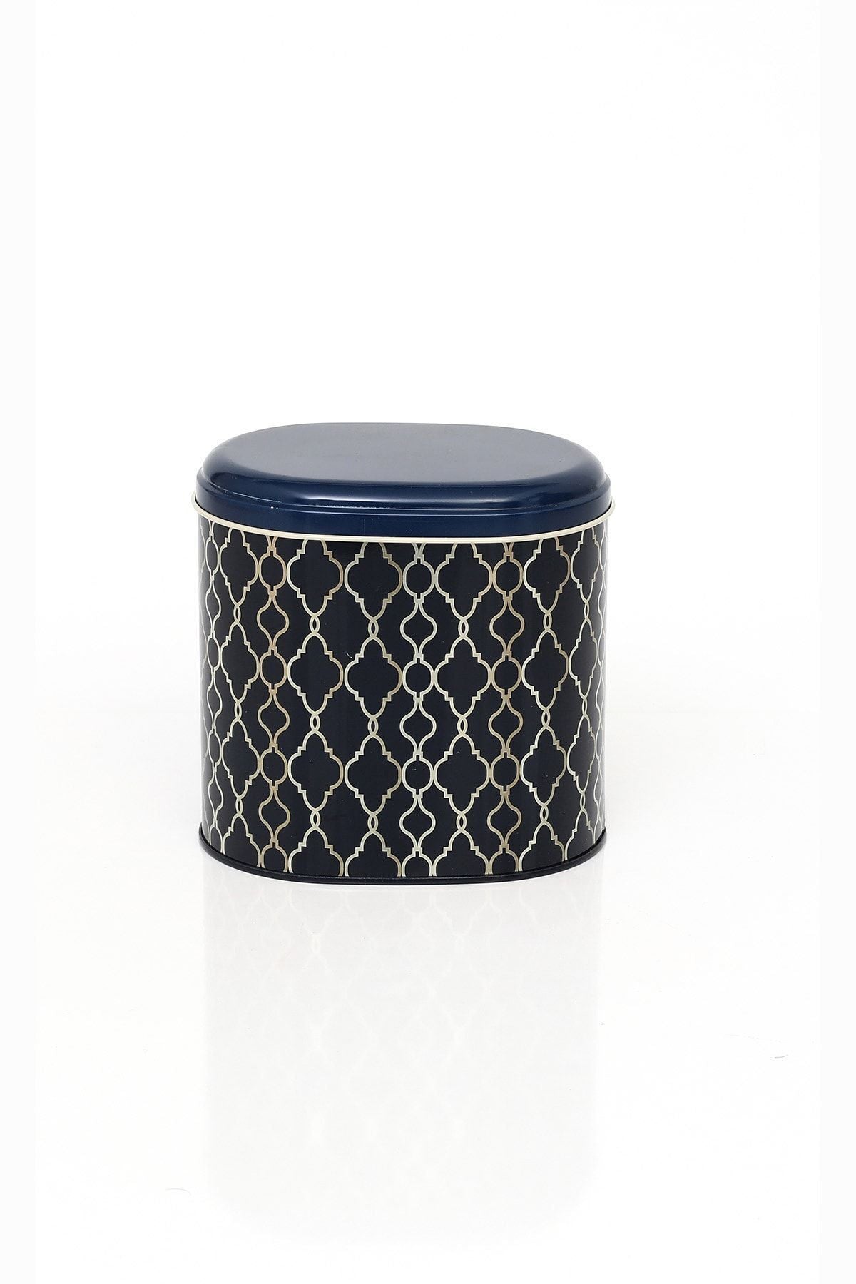 Ef004-e0 Trellis Old Blue Desenli Oval Metal Saklama Kabı 11x15 Cm