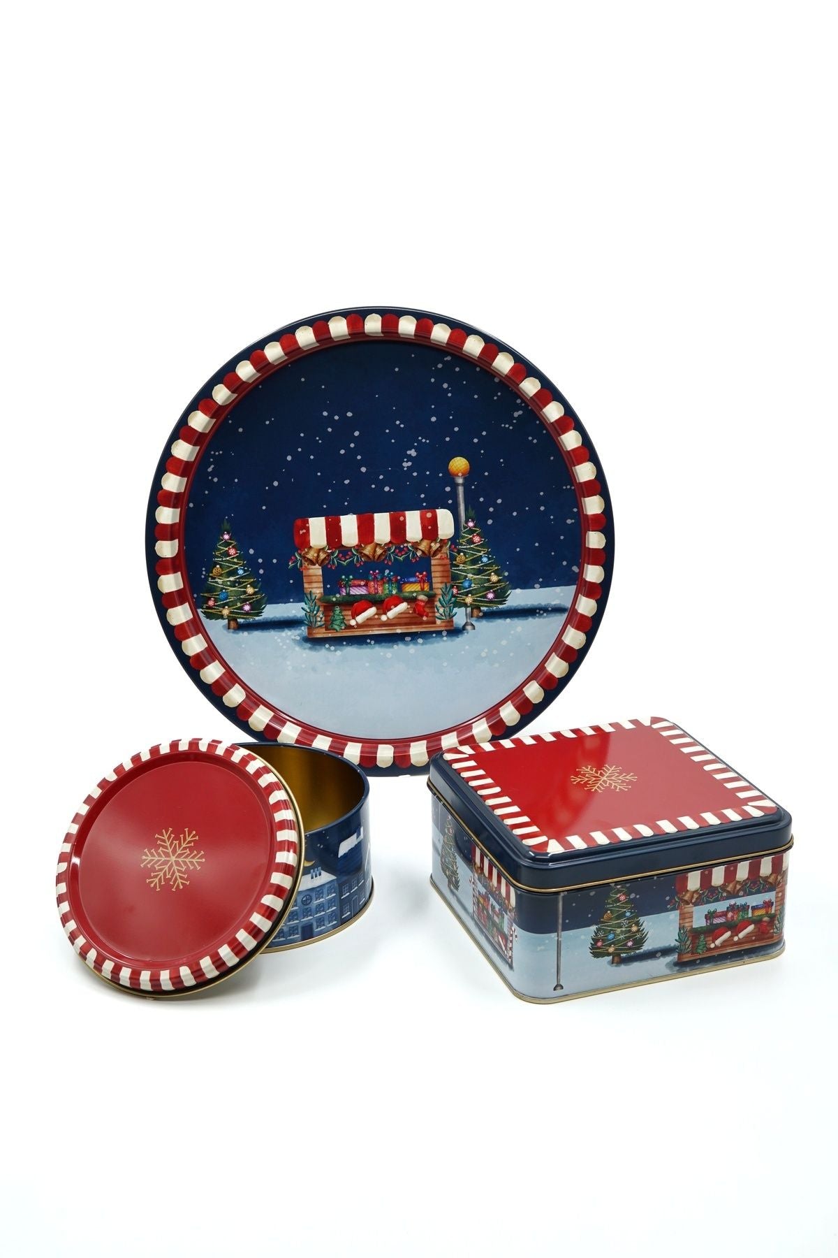 3 Lü Yılbaşı Set, 15.8 X 15.8 X 8 Cm, Ø14 X 7 Cm, Ø31.5 Cm Tepsi, Tart Erb576r