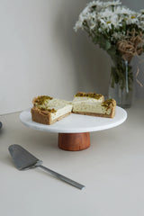 Kek Standı Ahşap Ayaklı, Beyaz Mermer, 25 cm