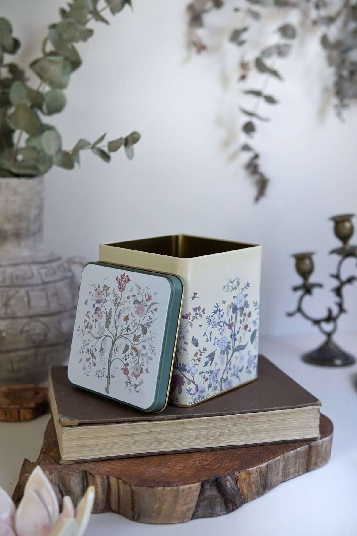 Er024-2e Botanica Yellow Desenli Kare Metal Saklama Kabı 12x12 Cm