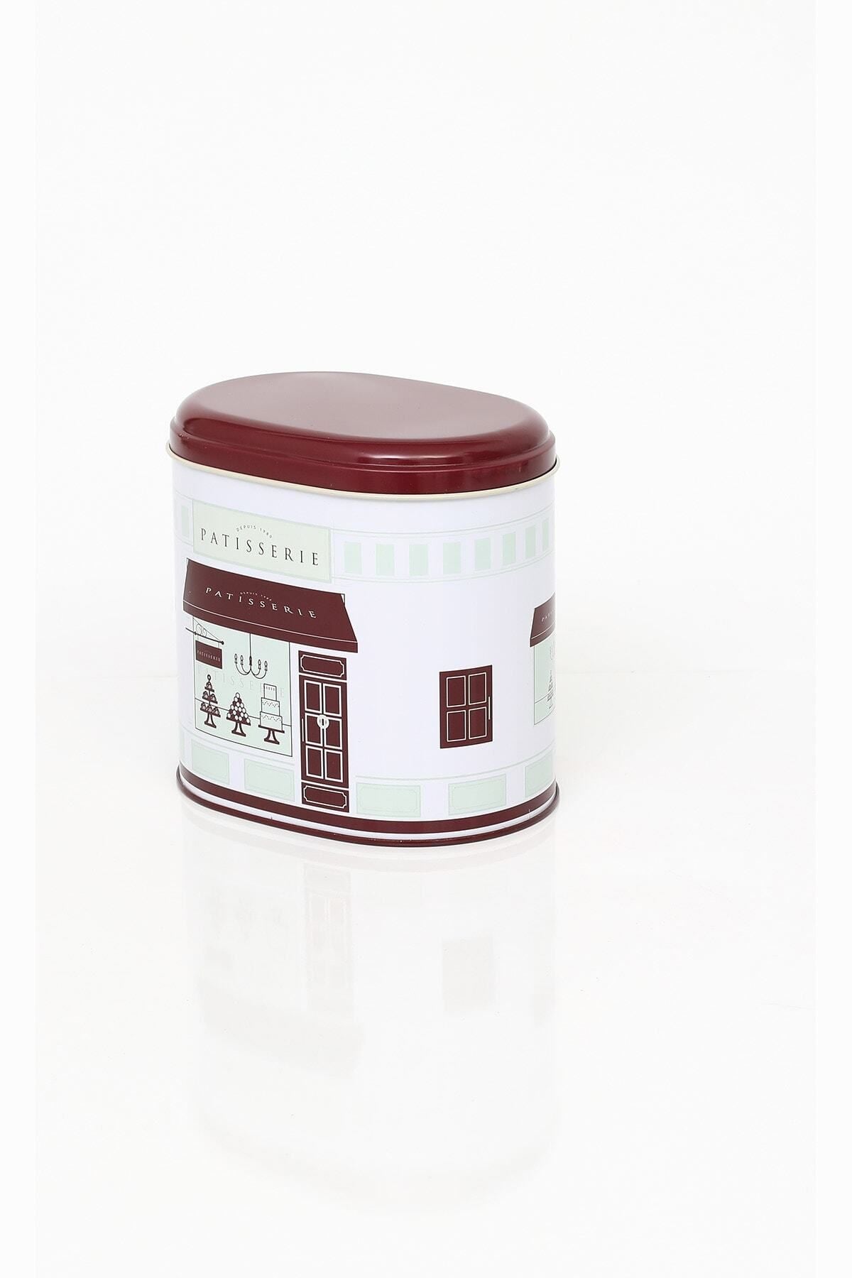 Ef004-f7 Patisserie Home Desenli Oval Metal Saklama Kabı 11x15 Cm