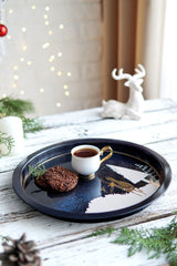 3 Lü Yılbaşı Set, 15.8 X 15.8 X 8 Cm, Ø14 X 7 Cm, Ø31.5 Cm Tepsi, Night Deer Erb576t