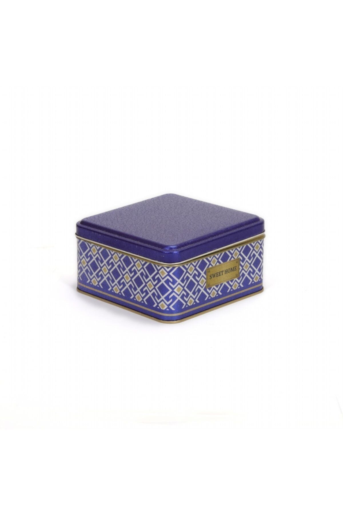 Ef026-93 Turkish Blue_swt Home Desenli Kare Metal Saklama Kabı 16x16 Cm