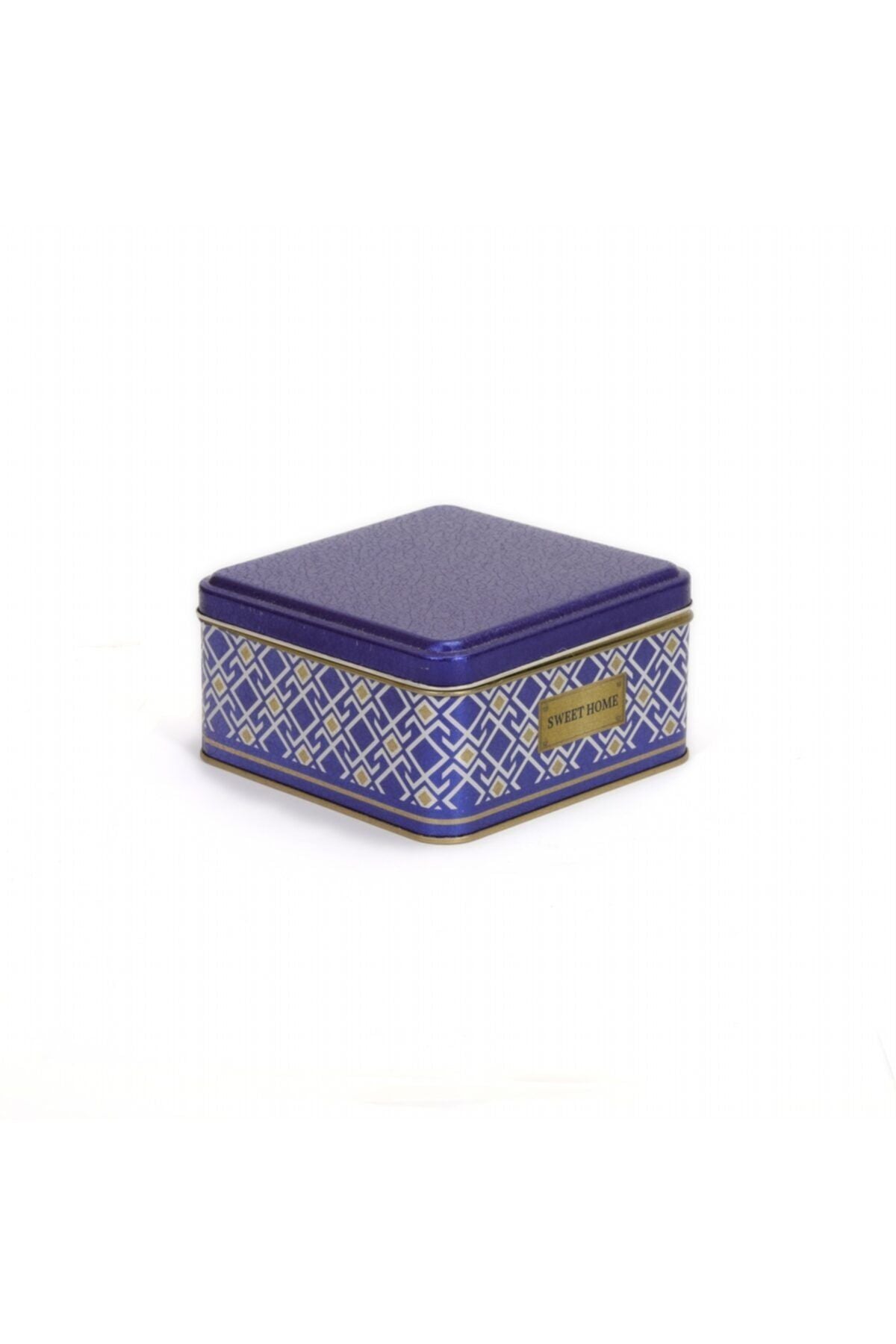 Ef026-93 Turkish Blue_swt Home Desenli Kare Metal Saklama Kabı 16x16 Cm