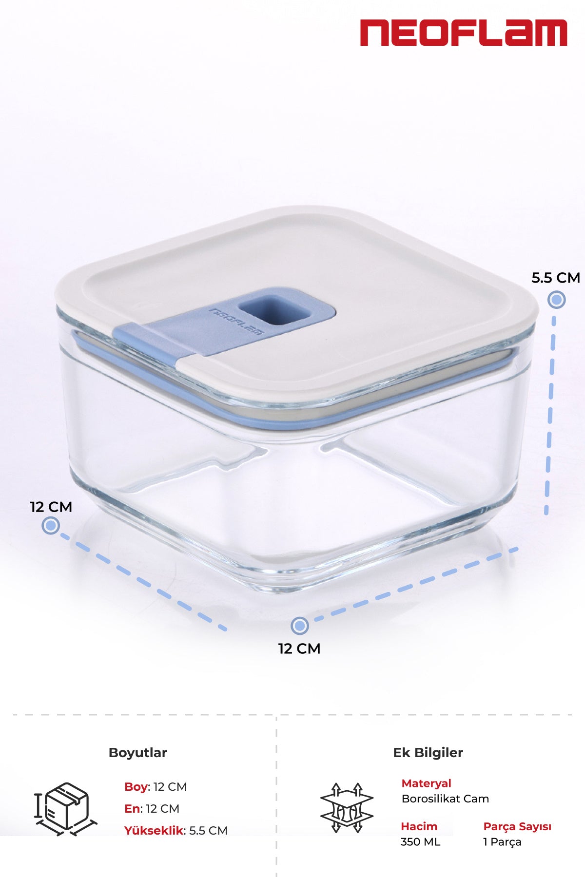 Neoflam Perfect Seal Kare Cam Saklama Kabı 350 ML
