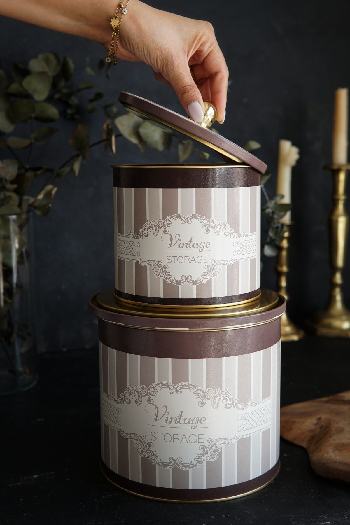 Elegance Desenli Metal Saklama Kabı Seti - 2'li Set (1,7 lt - 3,5 lt)