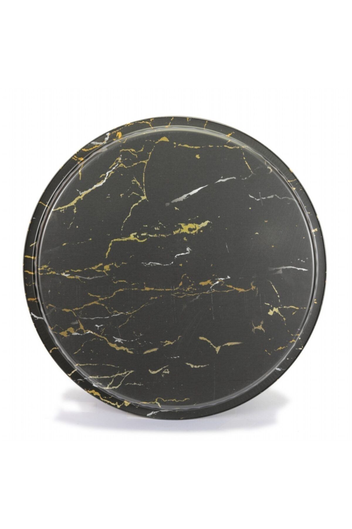 Ef163-50 Marble Black Desenli Yuvarlak Tepsi 36 Cm