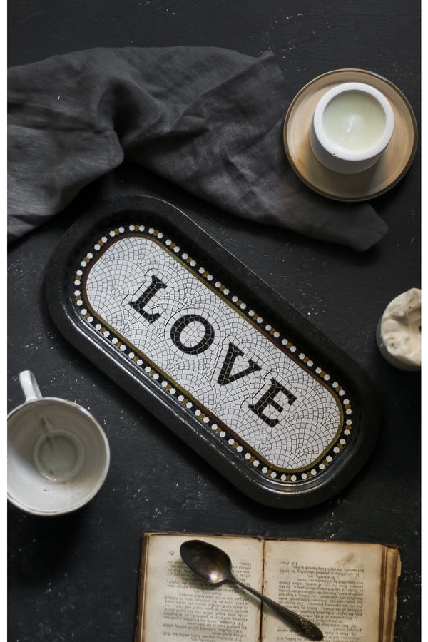 Evle Ee168-1e Mosaic Love Desenli Oval Tepsi 16x35 Cm