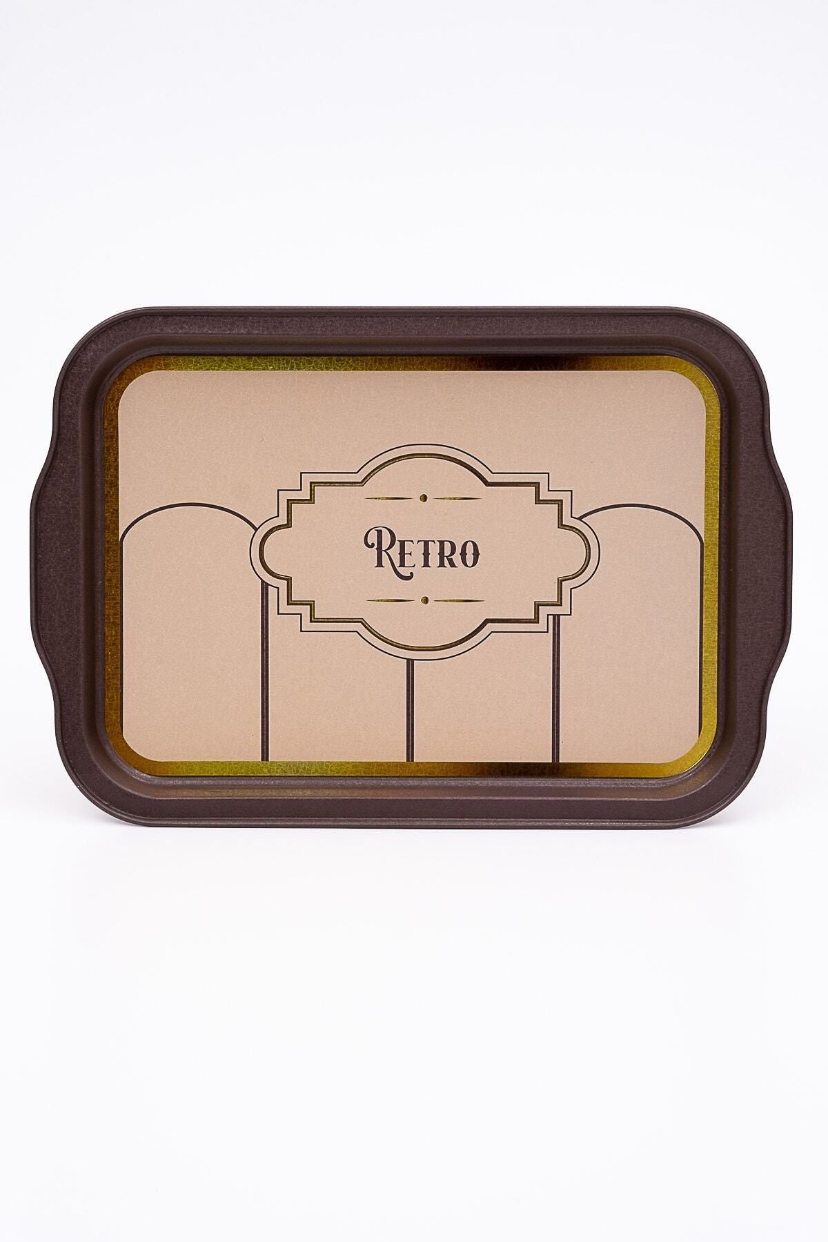 Retro Desenli Metal Tepsi - Çay Kahve Tepsisi - Sunum Tepsisi 21 Cm X 31 Cm Ee162-u6