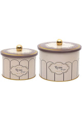 Retro Desenli Metal Saklama Kabı Seti - 2'li Set (1,3 Lt - 2,9 Lt) ERB53U6