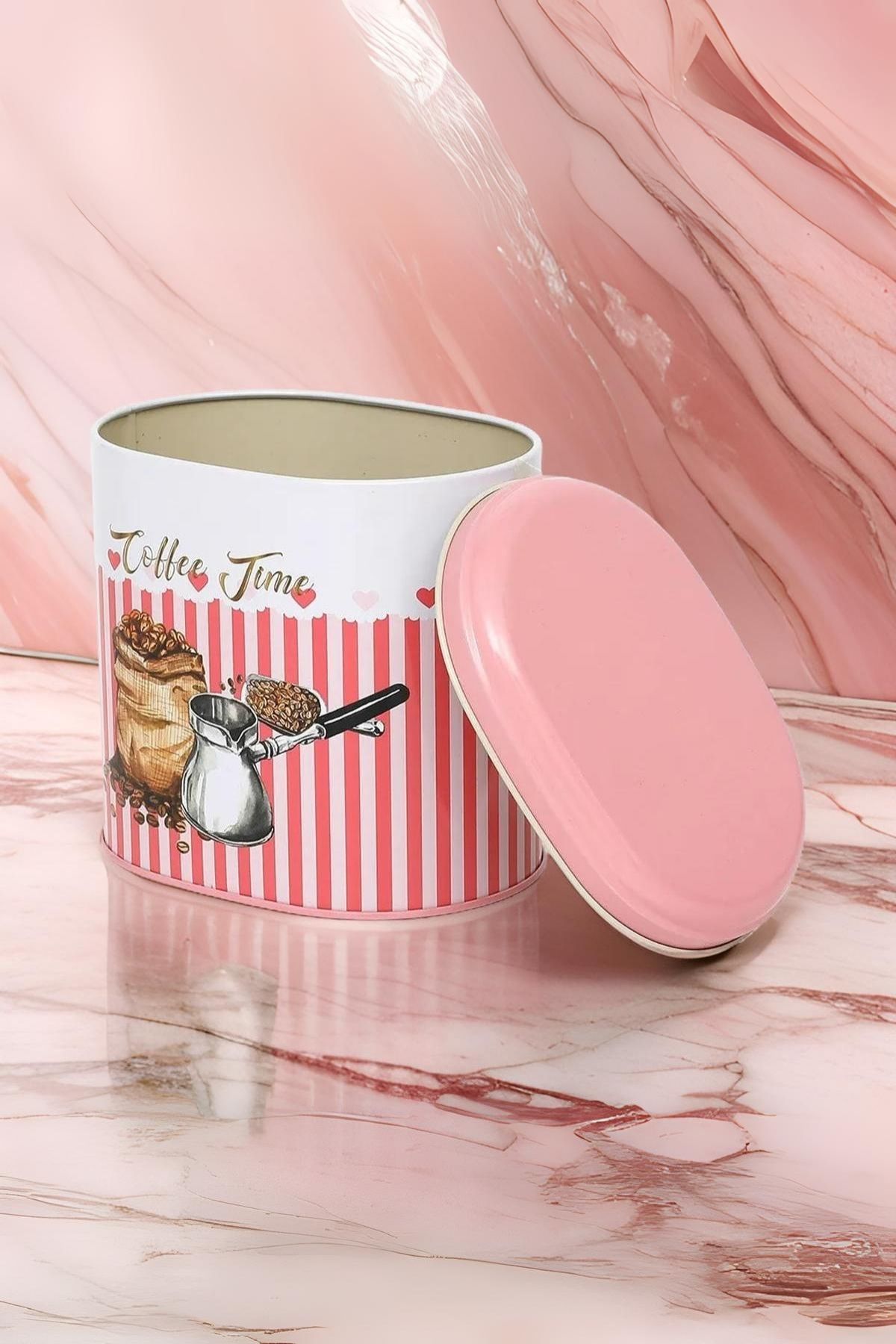 Ef004-e7 Sprinkles Coffee Time Desenli Oval Metal Saklama Kabı 11x15 Cm